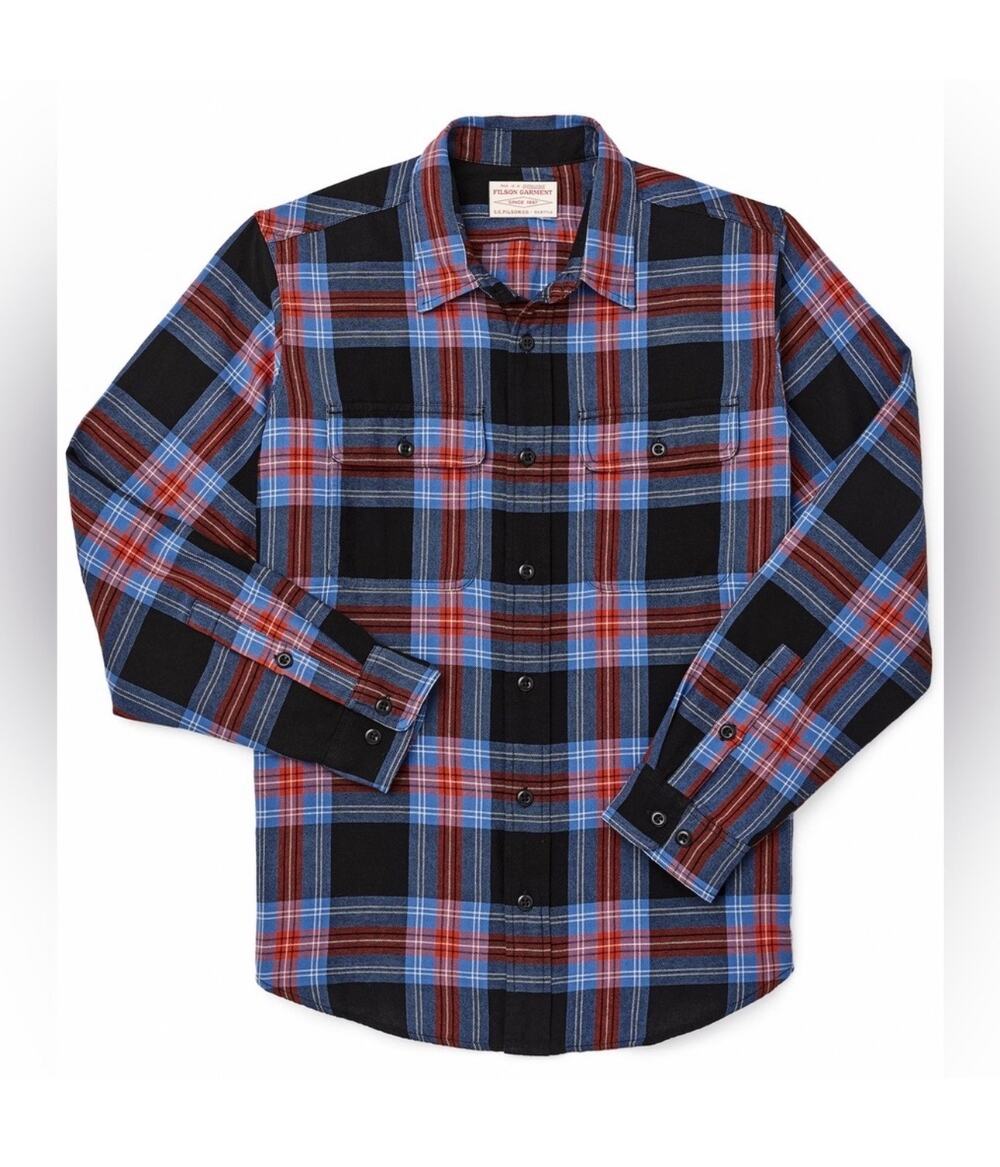Filson Scout Shirt Mens Large Grouse Blue Black Flannel Button Up Outdoor Camp
